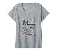 Womens Milf Man I Love Fish Funny Fisherman Humor Nature Meme V-Neck T-Shirt