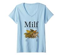 Womens Milf Man I Love Frogs Funny Fisherman Humor Nature Meme V-Neck T-Shirt