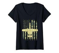 Women's Military A-10 Warthog Thunderbolt Flag USA Camouflage V-Neck T-Shirt