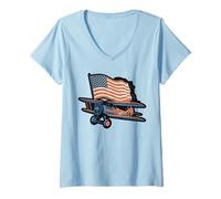 Womens Military Aircraft American Flag Design V-Neck T-Shirt