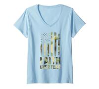 Women's Military Camo Inspirational Christian V-Neck T-Shirt