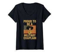 Womens Military Chaplain US Flag Chaplain V-Neck T-Shirt