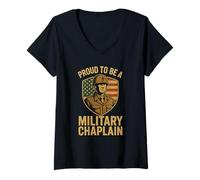 Womens Military Chaplain US Flag Chaplain V-Neck T-Shirt
