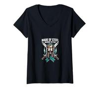 Womens Military Grade Mental Health Shirt - Made Of Steel Teal V-Neck T-Shirt