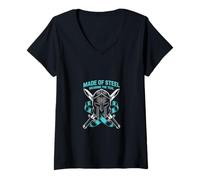 Womens Military Grade Mental Health Shirt - Made Of Steel Teal V-Neck T-Shirt
