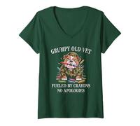 Women's Military Grumpy Old Vet Crayons Fueled NO Apologies Corps V-Neck T-Shirt
