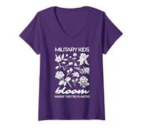 Women's Military Kid Dandelion Bloom Where They're Planted V-Neck T-Shirt
