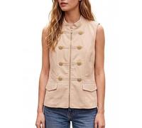 Womens Military Style Gilet Stand Collar Zip Up Sleeveless Waistcoat Jacket | Soft and skin friendly fabric, waist-cinching cut fits the body well, suitable for casual vacation wear
