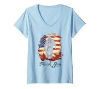 Womens Military Veteran American Flag Thank You Memorial Day V-Neck T-Shirt