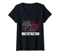 Womens Military Veteran American Flag Thank You Memorial Day V-Neck T-Shirt
