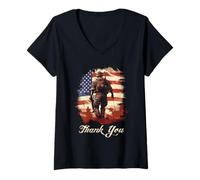 Womens Military Veteran American Flag Thank You Memorial Day V-Neck T-Shirt