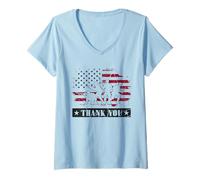 Womens Military Veteran American Flag Thank You Memorial Day V-Neck T-Shirt