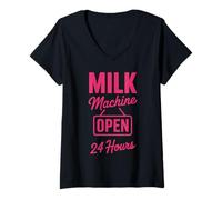 Women's Milk Machine Open 24 Hours Funny New Mother Breastfeeding V-Neck T-Shirt