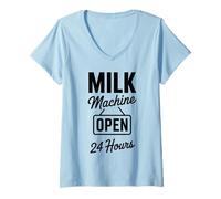 Women's Milk Machine Open 24 Hours Funny New Mother Breastfeeding V-Neck T-Shirt