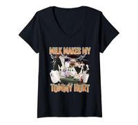 Womens Milk Makes My Tummy Hurt Funny Meme V-Neck T-Shirt