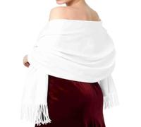 Women's Milky White Shawl And Scarf, Large 200 x 70 cm Fringed Wrap | 1-Piece, Wide Rectangular Design, Drapes Over The Shoulders Or Neck, For Weddings, Evening Events, Office Wear And Travel