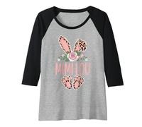 Womens Mimi Lou Cute Leopard Bunny Ears Floral Easter Raglan Baseball Tee