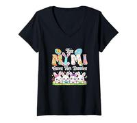 Women's Mimi Loves Her Easter Bunnies Group Bunnies Bow Tie Women V-Neck T-Shirt