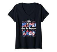 Women's Mimi Loves Her Firecrackers 4th of July US Flag Fireworks V-Neck T-Shirt
