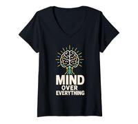 Women's Mind Over Everything Brain Power Mental Health V-Neck T-Shirt