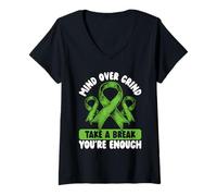 Womens Mind Over Grind Take a Break You’re Enough Mental Health V-Neck T-Shirt