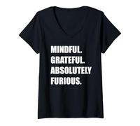 Women's Mindful Grateful Absolutely Furious Distressed Women Men V-Neck T-Shirt