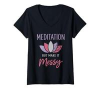 Women's Mindful Mess Identity Calm Humor Anxiety Meets Breathwork V-Neck T-Shirt