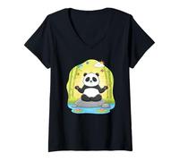 Women's Mindful Panda Meditation V-Neck T-Shirt
