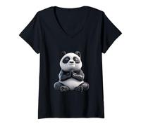 Womens Mindful Panda Zen Meditation for Peace V-Neck T-Shirt