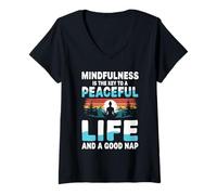 Womens Mindfulness is The Key to A Peaceful Life and A Good Nap V-Neck T-Shirt