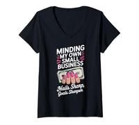Womens Minding My Own Small Business Makeup Artists Nail Tech V-Neck T-Shirt