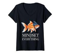 Womens Mindset is Everything Shark Fish Lovers Motivational Quote V-Neck T-Shirt