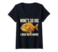 Women's Mine’s So Big I Need Both Hands Fishing Design V-Neck T-Shirt