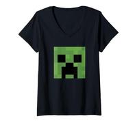 Womens Minecraft Creeper Big Face V-Neck T-Shirt