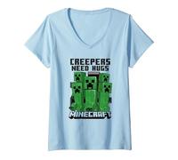 Women's Minecraft Creepers Need Hugs March V-Neck T-Shirt, Baby Blue, Small