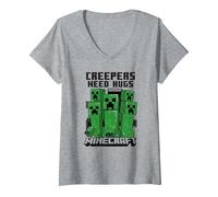Women's Minecraft Creepers Need Hugs March V-Neck T-Shirt, Heather Grey, Small