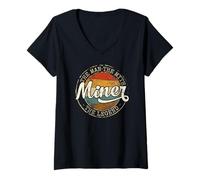 Women's Miner The Man The Myth The Legend Vintage Stamp Mining V-Neck T-Shirt
