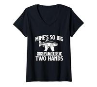 Womens Mine's So Big I Have to Use Two Hands - Fishing Fisherman V-Neck T-Shirt