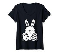 Women's Mingon Minimalist Simple Small Easter Eggs Bunny V-Neck T-Shirt