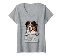 Womens Mini Aussie Puppy Pet Clothes Miniature American Shepherd V-Neck T-Shirt