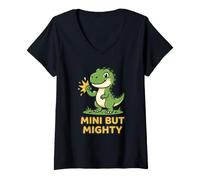 Women's Mini But Mighty Prehistoric Dino Dinosaur Lover Animal V-Neck T-Shirt