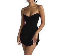 Womens Mini Dress Sexy Low Cut Spaghetti Strap Backless Short Summer Partywear Sleeveless Ladies Dress Slim Fit (Black S)