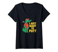 Women's Mini Golf I Just Want to Putt Funny Gator V-Neck T-Shirt