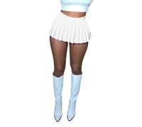 Womens Mini Pleated Skirts Cute Girl Y2k Elastic Waist Sexy Super Short Pleated Skirt E-Girls 90s Tennis SkaterA-Line Mini Skirt (A-White, S)