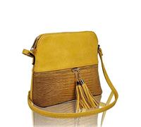 Women's Mini Tassel Zip Trendy Snakeskin Faux Leather Sling Crossbody Handbag (3-Mustard)