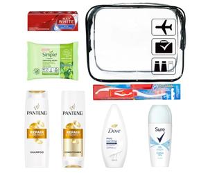 Womens Mini Travel Toiletries Set - Essentials for Hospital, Materinty, Camping, Holiday & Vacation, Travel Size Toiletries Under 100ml, Clear Travel Bag, Mini Toiletries, Airport Security Approved