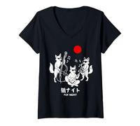 Womens Minimal Kitsune Jazz Music Band Japanese Harajuku V-Neck T-Shirt