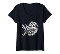 Women's Minimal Line Art Minimalist Abstract Sketch Scribble Bird V-Neck T-Shirt