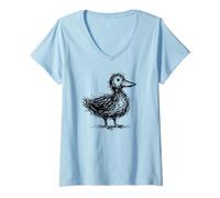 Women's Minimal Line Art Minimalist Abstract Sketch Scribble Duck V-Neck T-Shirt