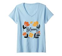 Women's Minimalist Bloom Boho Abstract Floral Retro Botanical Art V-Neck T-Shirt